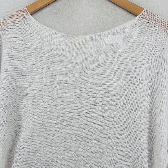 EILEEN FISHER Sweater L Organic Linen Short Sleeve Boat Neck Sheer White - Picture 4 of 12